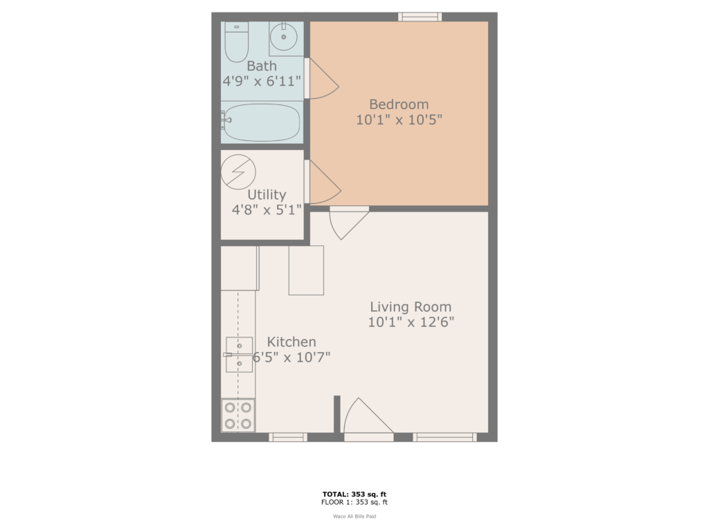 College Park Floor Plan A - 1 Bed 1 Bath