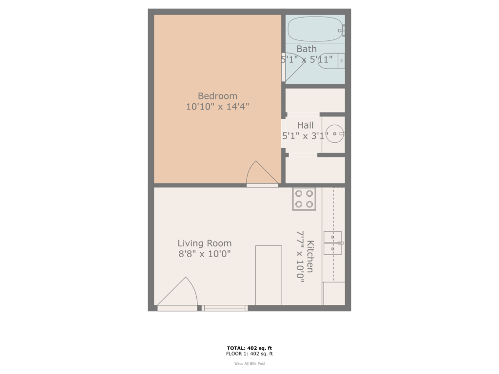 College Park Floor Plan B - 1 Bed 1 Bath