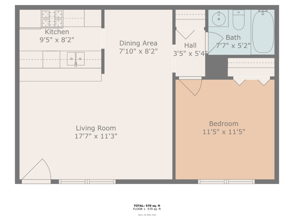Valley Terrace 1BR 1BA floorplan