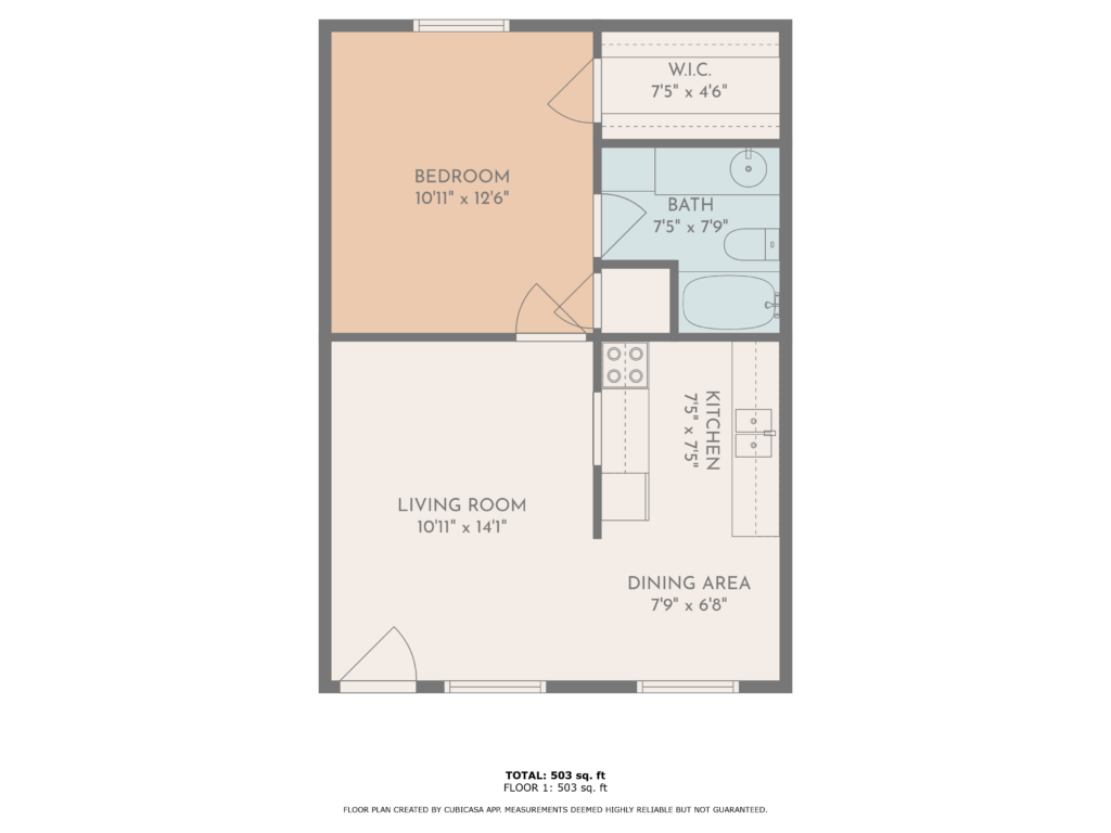 Tucker 1BR 1BA floorplan