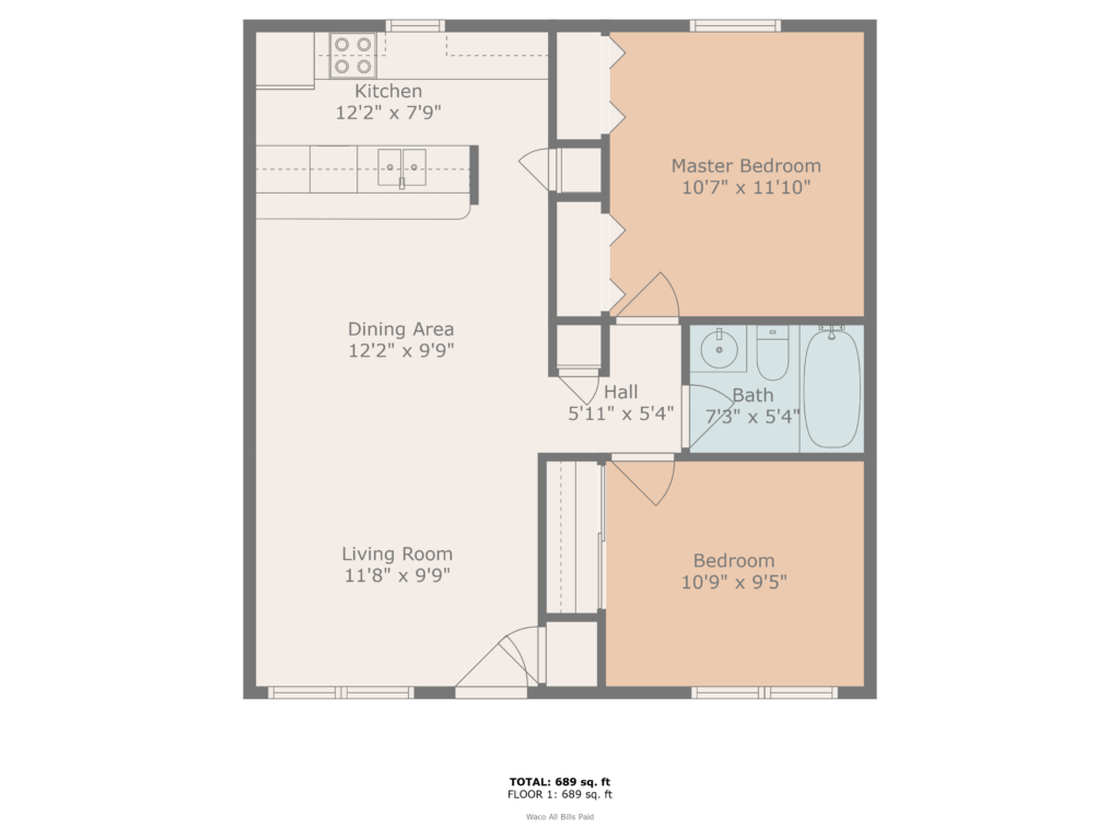 Valley Terrace 2BR 1BA floorplan