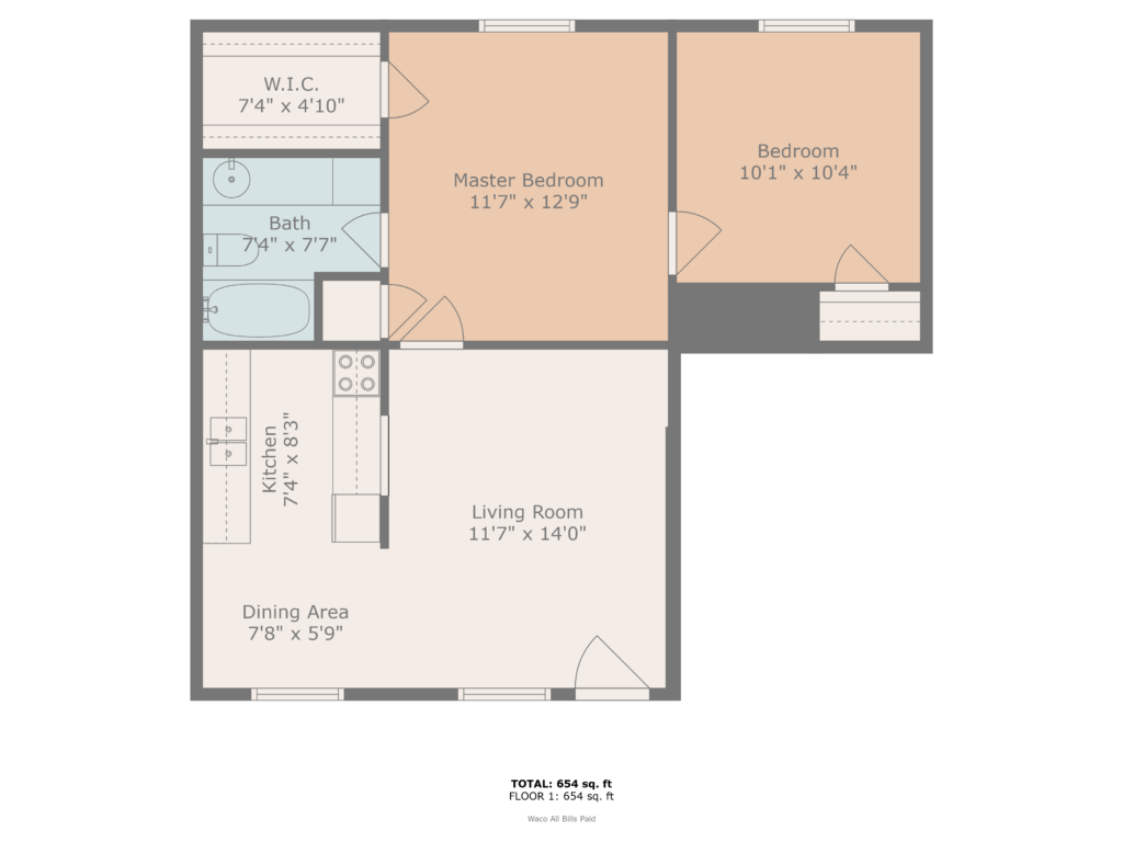 Tucker 2BR 1BA floorplan