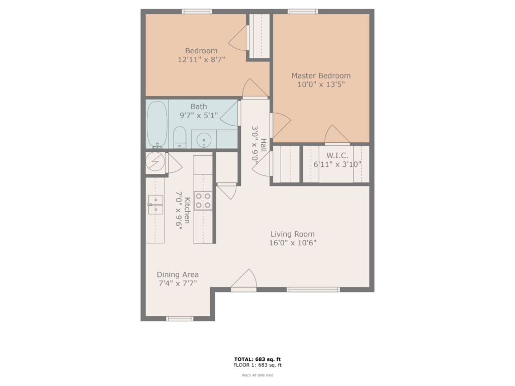 Cliff Street 2BR1BA floorplan