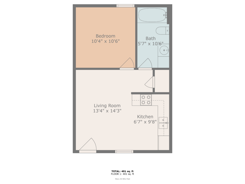 College Park Floor Plan C - 1 Bed 1 Bath